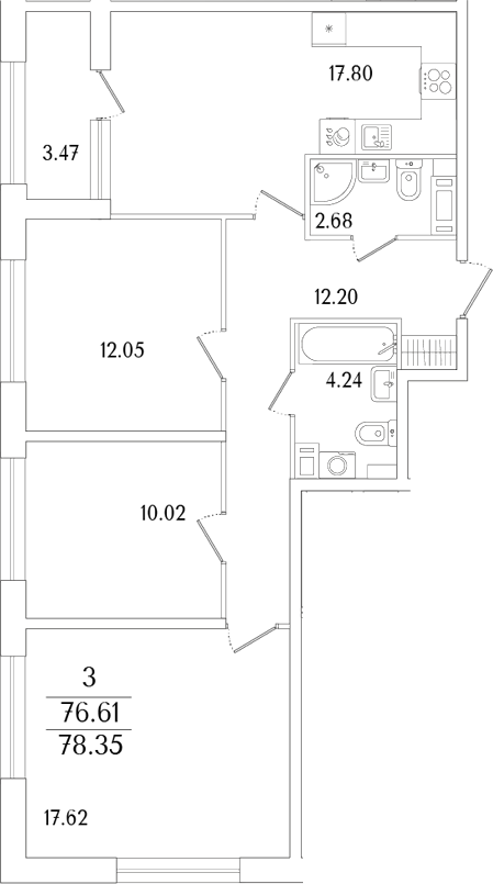Планировка — Аурум, 4-комн., 77 м²