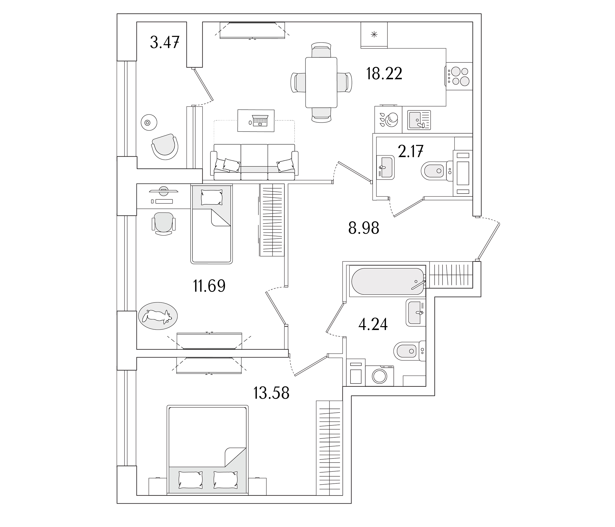 Планировка — Аурум, 2-комн., 59 м²