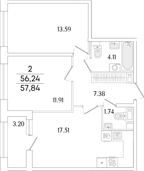 Планировка — Аурум, 2-комн., 56 м²