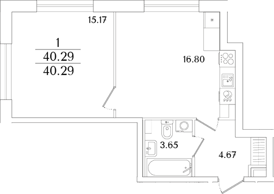 Планировка — Аурум, 2-комн., 40 м²