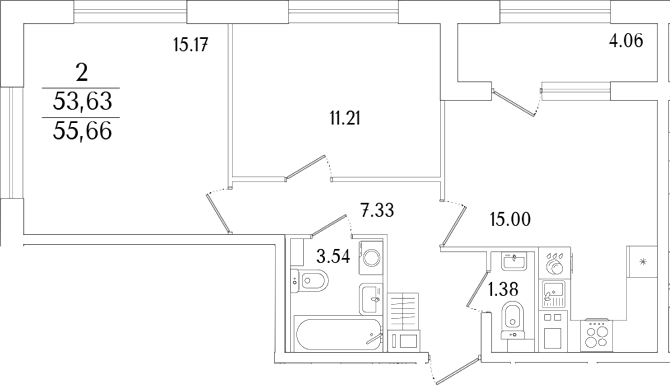 Планировка — Аурум, 2-комн., 54 м²