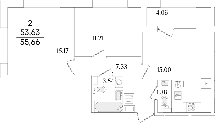 Планировка — Аурум, 2-комн., 54 м²