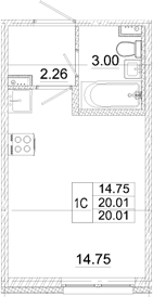 Планировка — Аэросити, Студия, 20 м²