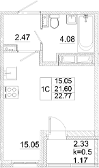 Планировка — Аэросити, Студия, 22 м²