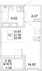 Планировка — Аэросити, Студия, 21 м²