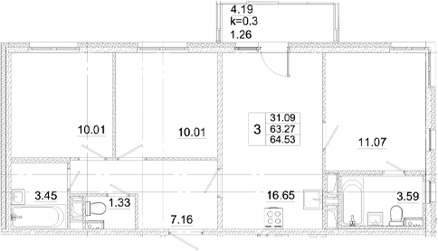 Планировка — Аэросити, 4-комн., 63 м²