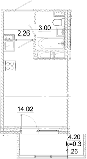 Планировка — Аэросити, Студия, 19 м²