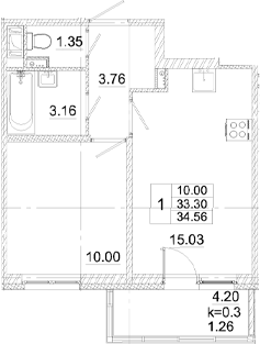 Планировка — Аэросити, 2-комн., 33 м²