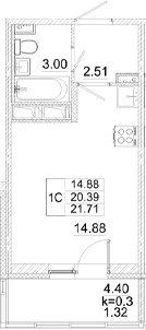 Планировка — Аэросити, Студия, 20 м²