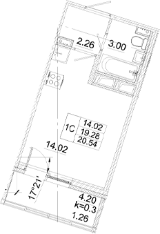 Планировка — Аэросити, Студия, 19 м²