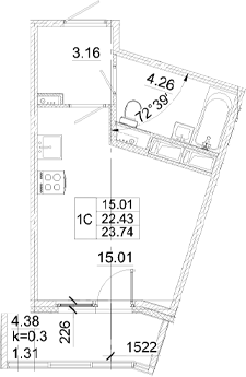 Планировка — Аэросити, Студия, 22 м²