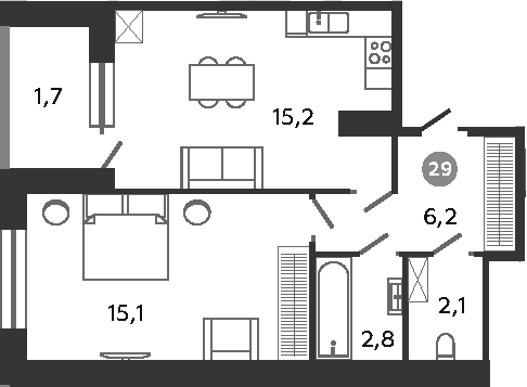 Планировка — Графская слобода в Песках, 2-комн., 41 м²