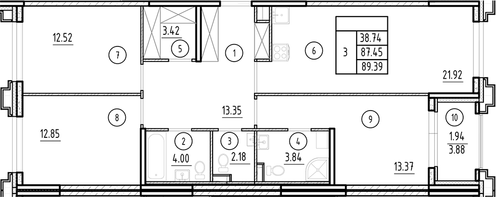 Планировка — Ассамблея, 4-комн., 87 м²