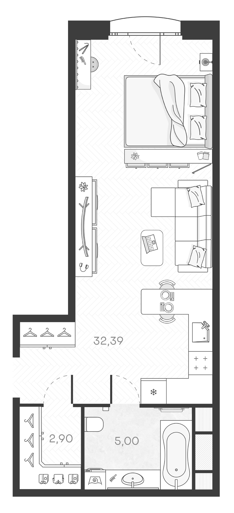 Планировка — Monodom Art, Студия, 40 м²
