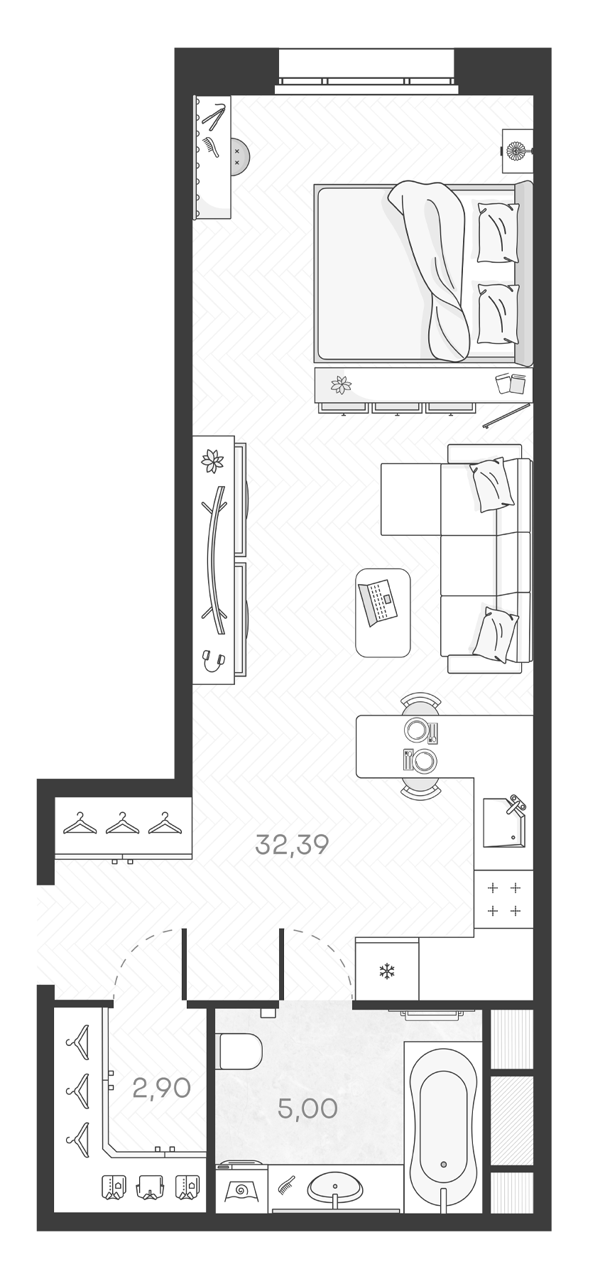 Планировка — Monodom Art, Студия, 40 м²