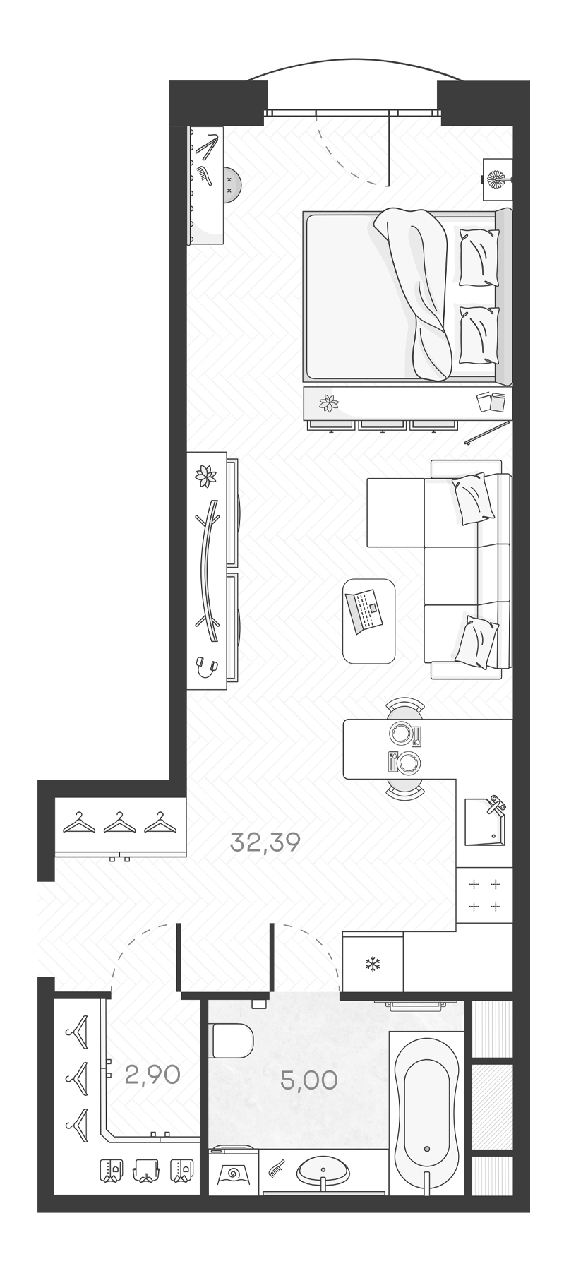 Планировка — Monodom Art, Студия, 40 м²