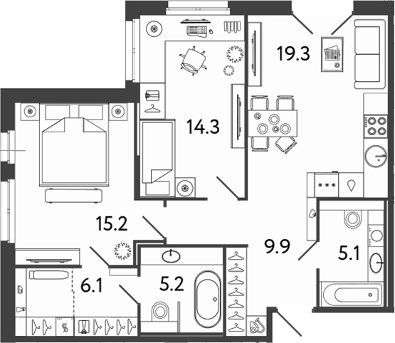 Планировка — Репин, 3-комн., 75 м²