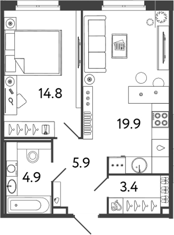 Планировка — Репин, 2-комн., 49 м²