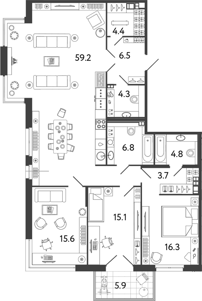 Планировка — Репин, 4-комн., 137 м²