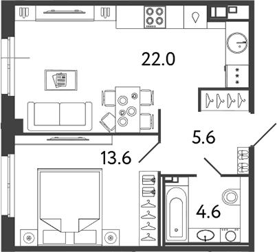 Планировка — Репин, 2-комн., 46 м²
