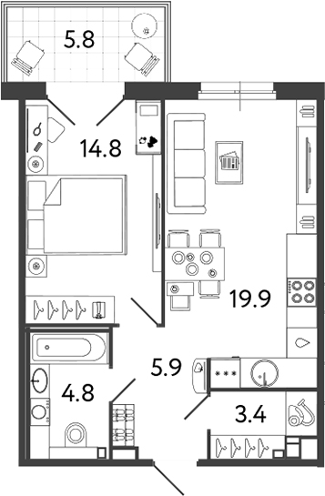 Планировка — Репин, 2-комн., 49 м²