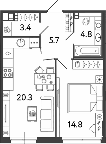 Планировка — Репин, 2-комн., 49 м²