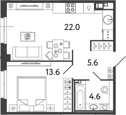 Планировка — Репин, 2-комн., 46 м²