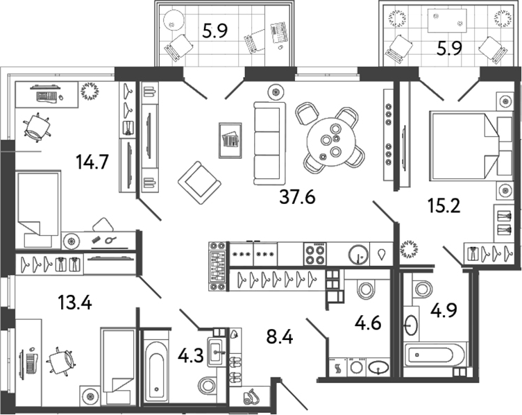 Планировка — Репин, 4-комн., 103 м²