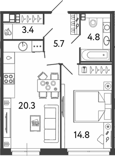 Планировка — Репин, 2-комн., 49 м²
