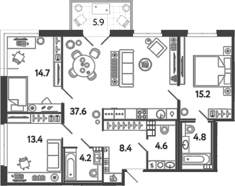 Планировка — Репин, 4-комн., 103 м²