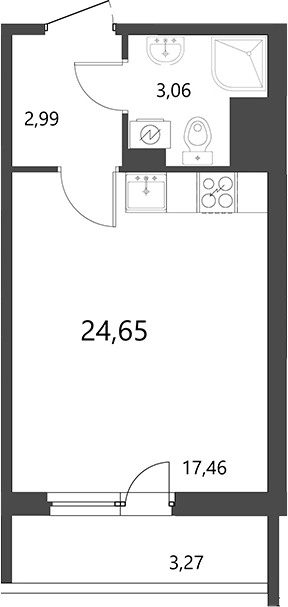 Планировка — Лето, Студия, 24 м²