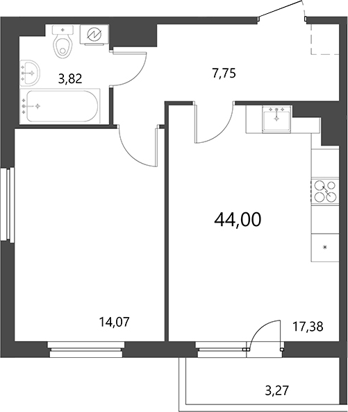 Планировка — Лето, 2-комн., 43 м²