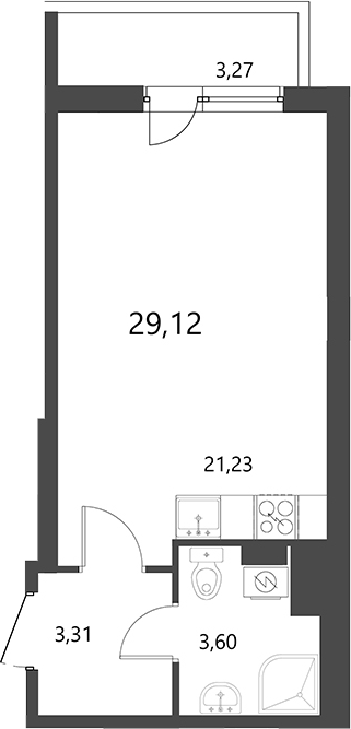 Планировка — Лето, Студия, 28 м²