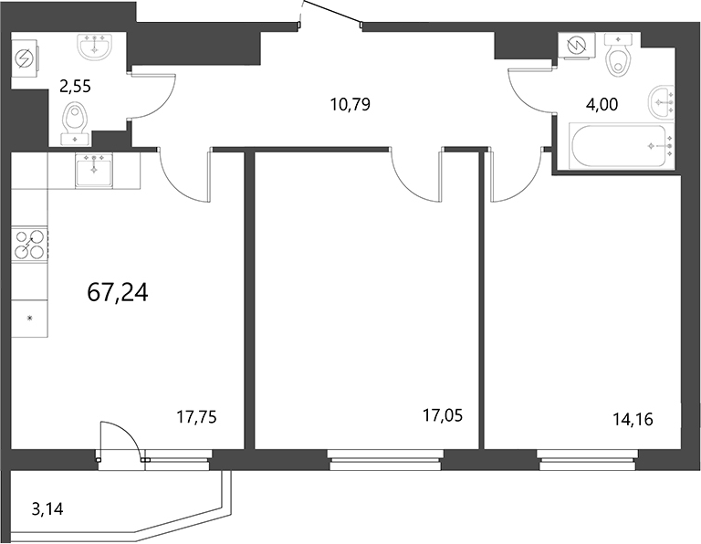 Планировка — Лето, 3-комн., 66 м²