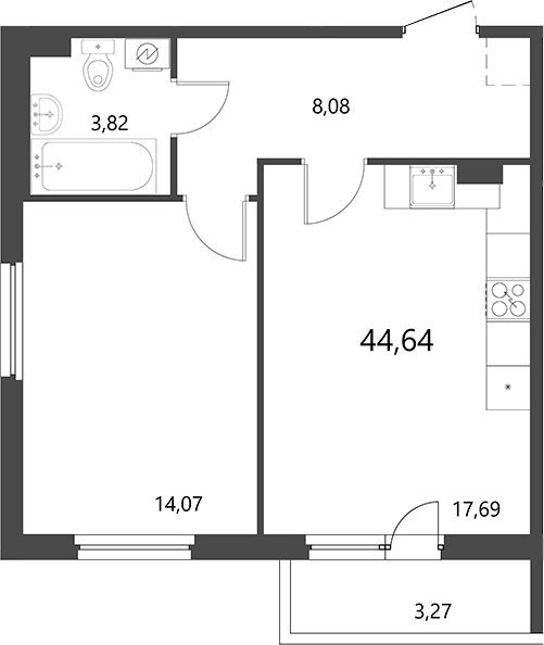 Планировка — Лето, 2-комн., 44 м²