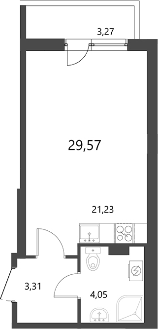 Планировка — Лето, Студия, 29 м²