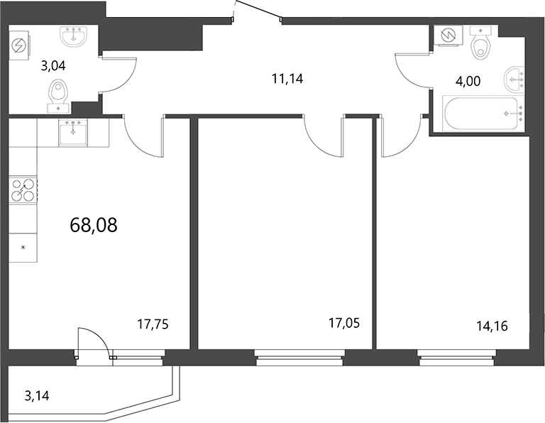 Планировка — Лето, 3-комн., 67 м²