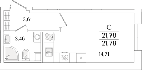Планировка — Кинопарк, Студия, 22 м²