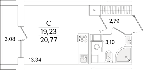 Планировка — Кинопарк, Студия, 19 м²