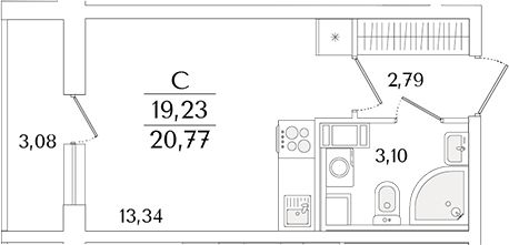 Планировка — Кинопарк, Студия, 19 м²