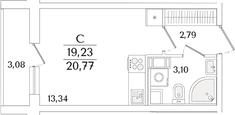 Планировка — Кинопарк, Студия, 19 м²