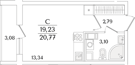 Планировка — Кинопарк, Студия, 19 м²