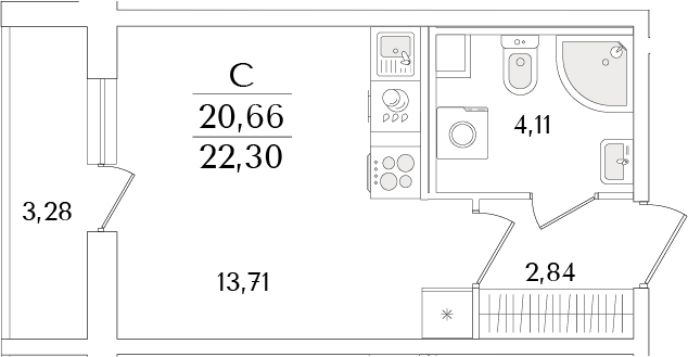 Планировка — Кинопарк, Студия, 21 м²