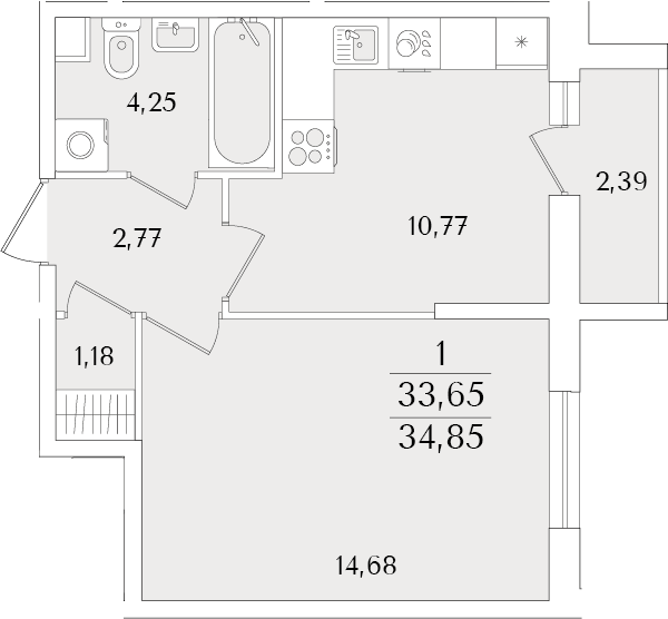 Планировка — Кинопарк, 1-комн., 34 м²