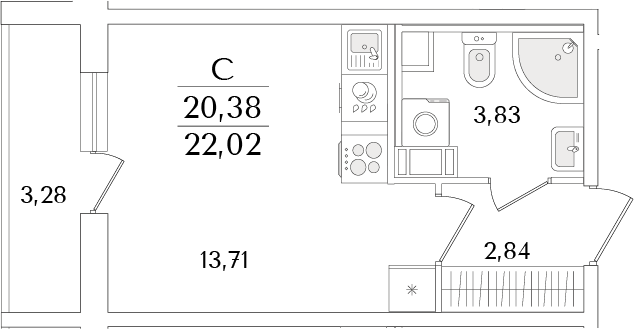 Планировка — Кинопарк, Студия, 20 м²