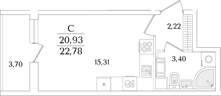 Планировка — Кинопарк, Студия, 21 м²