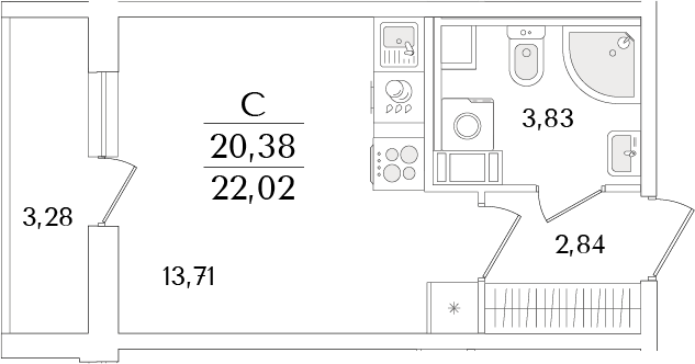 Планировка — Кинопарк, Студия, 20 м²