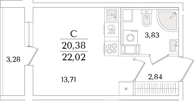Планировка — Кинопарк, Студия, 20 м²