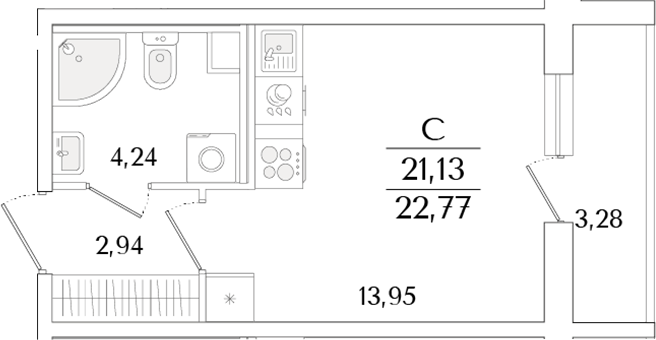 Планировка — Кинопарк, Студия, 21 м²