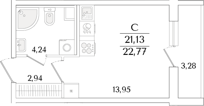 Планировка — Кинопарк, Студия, 21 м²
